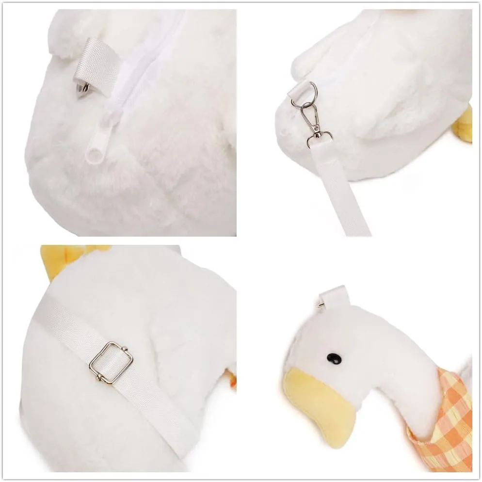 LOXOMU Cute Plush Duck Crossbody Bag, Animals Kawaii Coin Purse Soft Plush Shoulder Bag,Cartoon Crossbody Bag for Women (White)