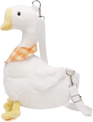 LOXOMU Cute Plush Duck Crossbody Bag, Animals Kawaii Coin Purse Soft Plush Shoulder Bag,Cartoon Crossbody Bag for Women (White)