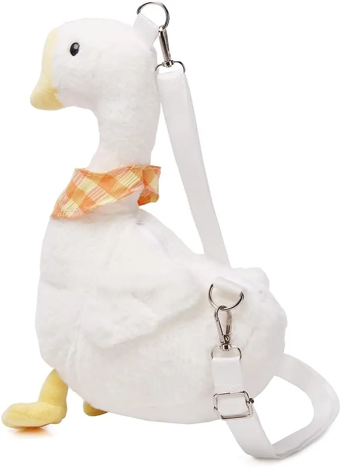 LOXOMU Cute Plush Duck Crossbody Bag, Animals Kawaii Coin Purse Soft Plush Shoulder Bag,Cartoon Crossbody Bag for Women (White)