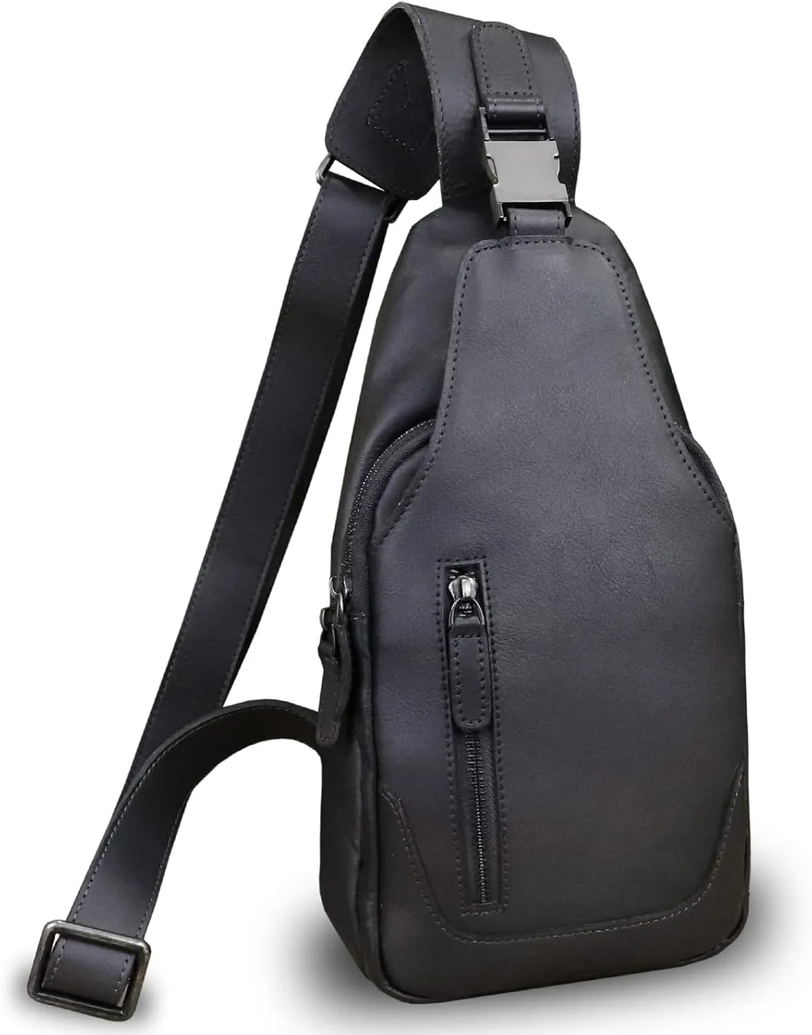 LRTO Genuine Leather Silng Bag for Men and Women Fashion Real Leather Sling Backpack Shoulder Crossbody Bag Chest Purse