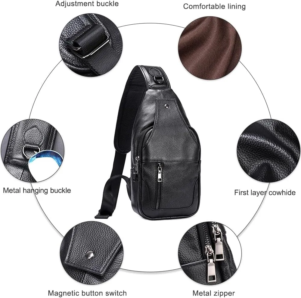 LUKZIJAES Genuine Leather Sling Bag for Men