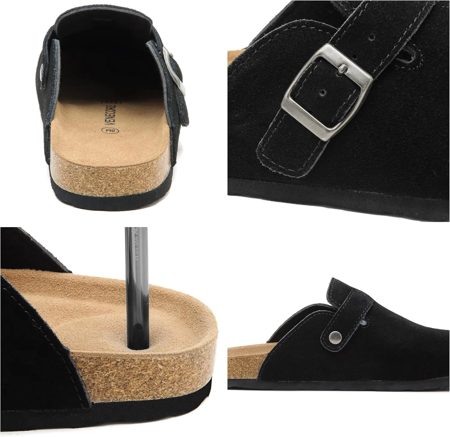 Luna Women's Suede Clogs Leather Mules Cork Footbed Sandals Potato Shoes with Arch Support