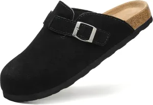 Luna Women's Suede Clogs Leather Mules Cork Footbed Sandals Potato Shoes with Arch Support