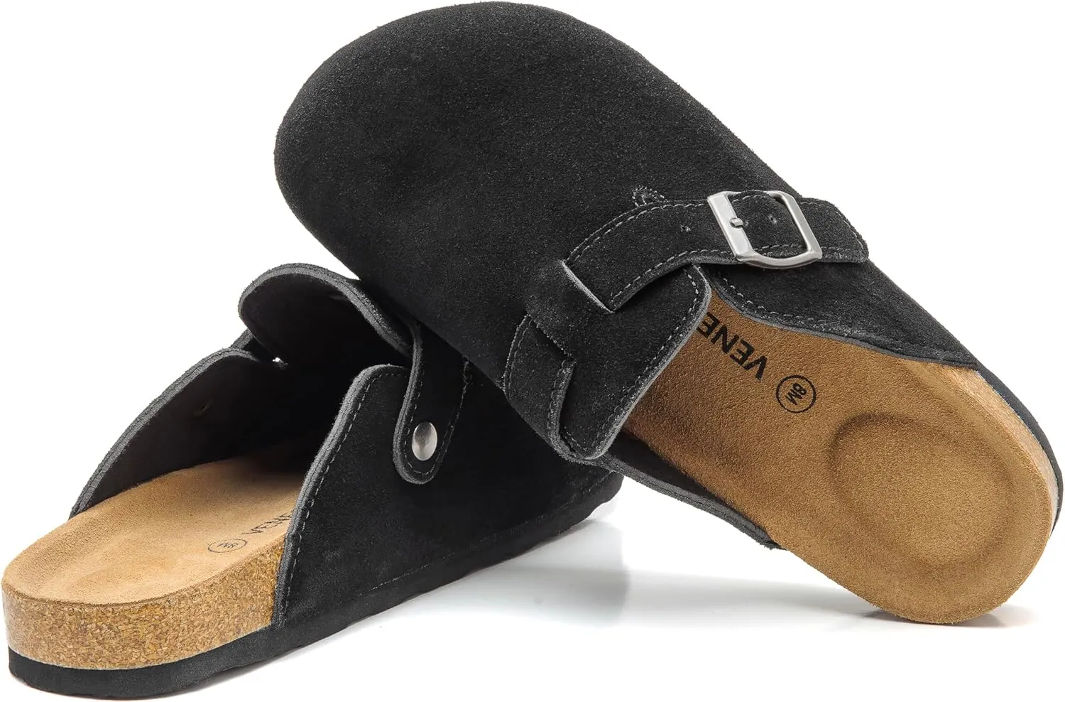 Luna Women's Suede Clogs Leather Mules Cork Footbed Sandals Potato Shoes with Arch Support