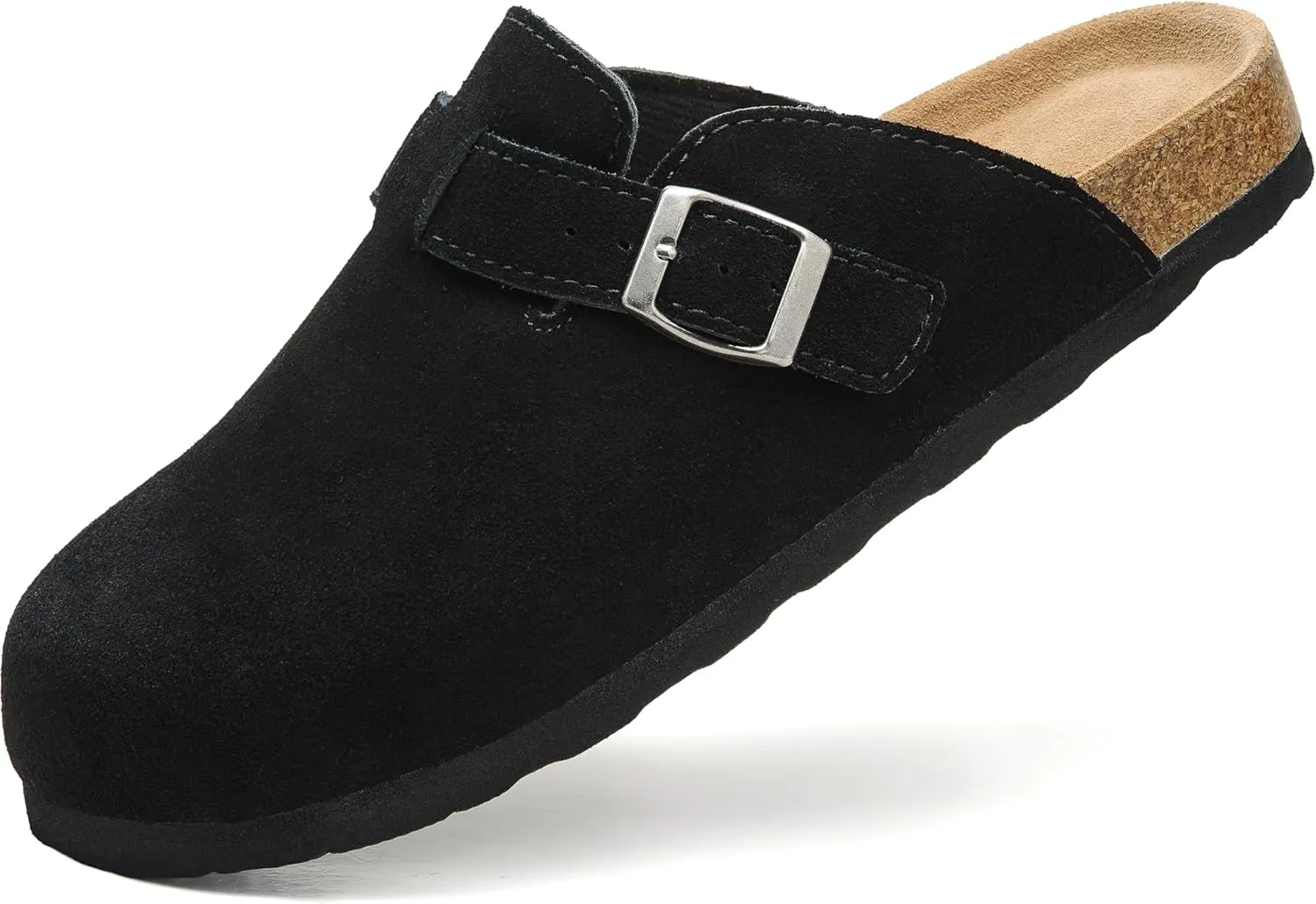 Luna Women's Suede Clogs Leather Mules Cork Footbed Sandals Potato Shoes with Arch Support
