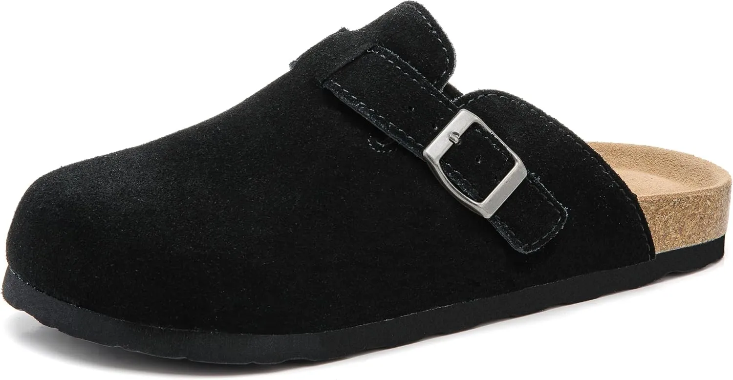 Luna Women's Suede Clogs Leather Mules Cork Footbed Sandals Potato Shoes with Arch Support