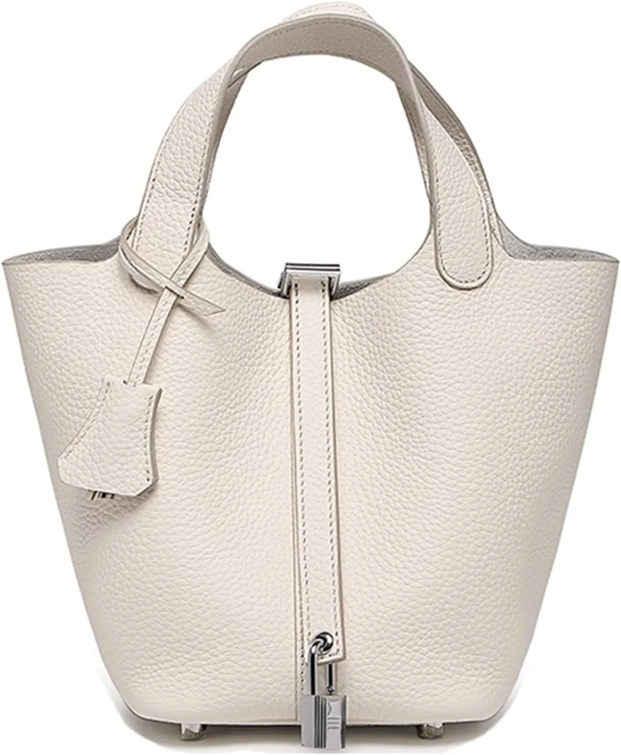 Luxury Genuine Leather Bucket Bag with Lock Closure Elegant Shoulder Bag for Women Versatile Crossbody Purse for Work Travel