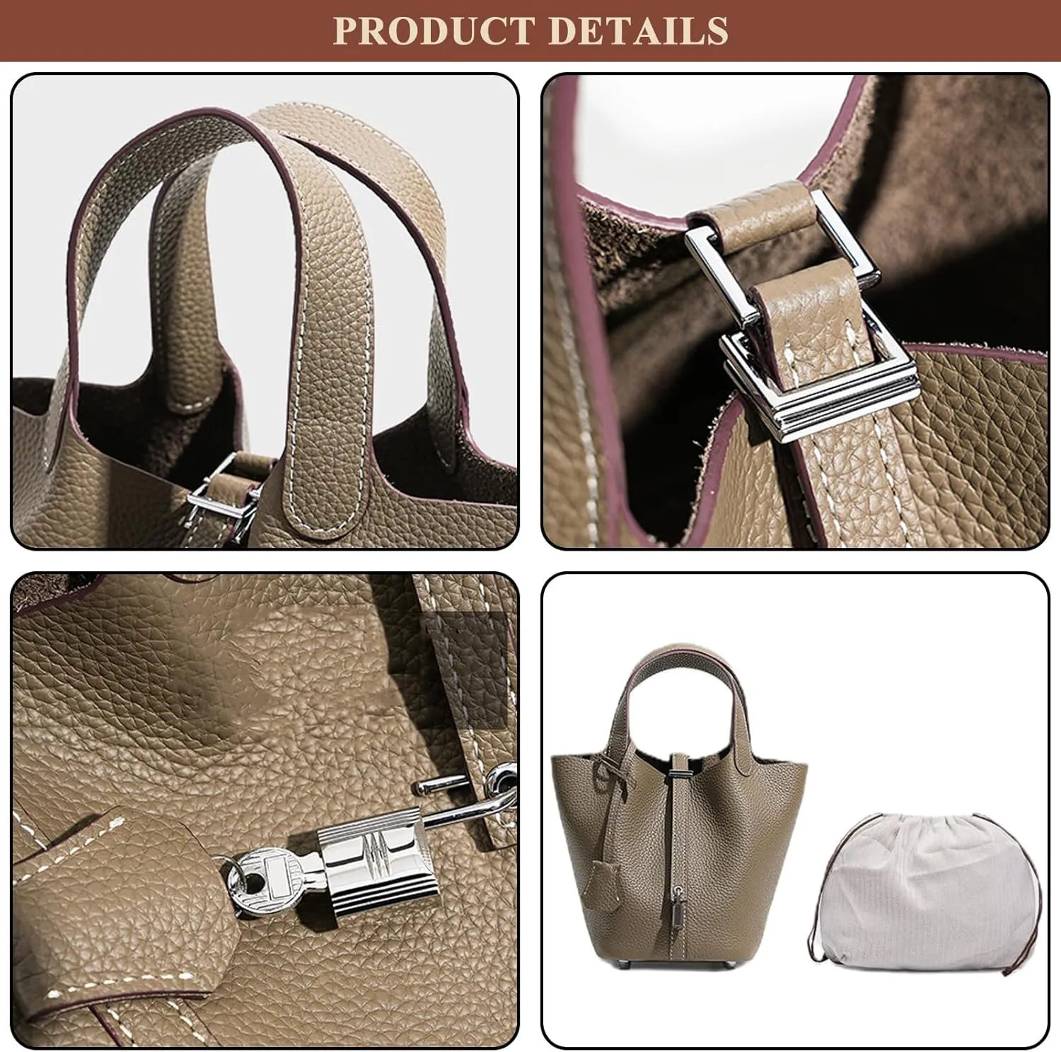 Luxury Genuine Leather Bucket Bag with Lock Closure Elegant Shoulder Bag for Women Versatile Crossbody Purse for Work Travel
