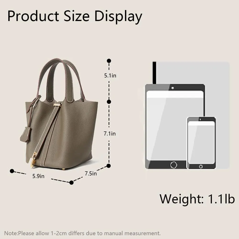 Luxury Genuine Leather Bucket Bag with Lock Closure Elegant Shoulder Bag for Women Versatile Crossbody Purse for Work Travel