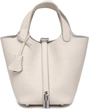 Luxury Genuine Leather Bucket Bag with Lock Closure Elegant Shoulder Bag for Women Versatile Crossbody Purse for Work Travel