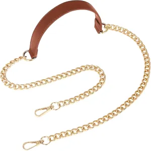 Luxury Metal Chain Crossbody Bag Strap, Replaceable Brown Pu Leather 51.2 Strap For Bags
