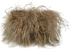 LVCOMEFF Women Ostrich Feather Clutch Mini Purse with Pearl Chain Small Handbag Furry Luxurious Party
