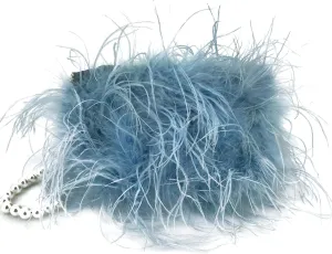 LVCOMEFF Women Ostrich Feather Clutch Mini Purse with Pearl Chain Small Handbag Furry Luxurious Party