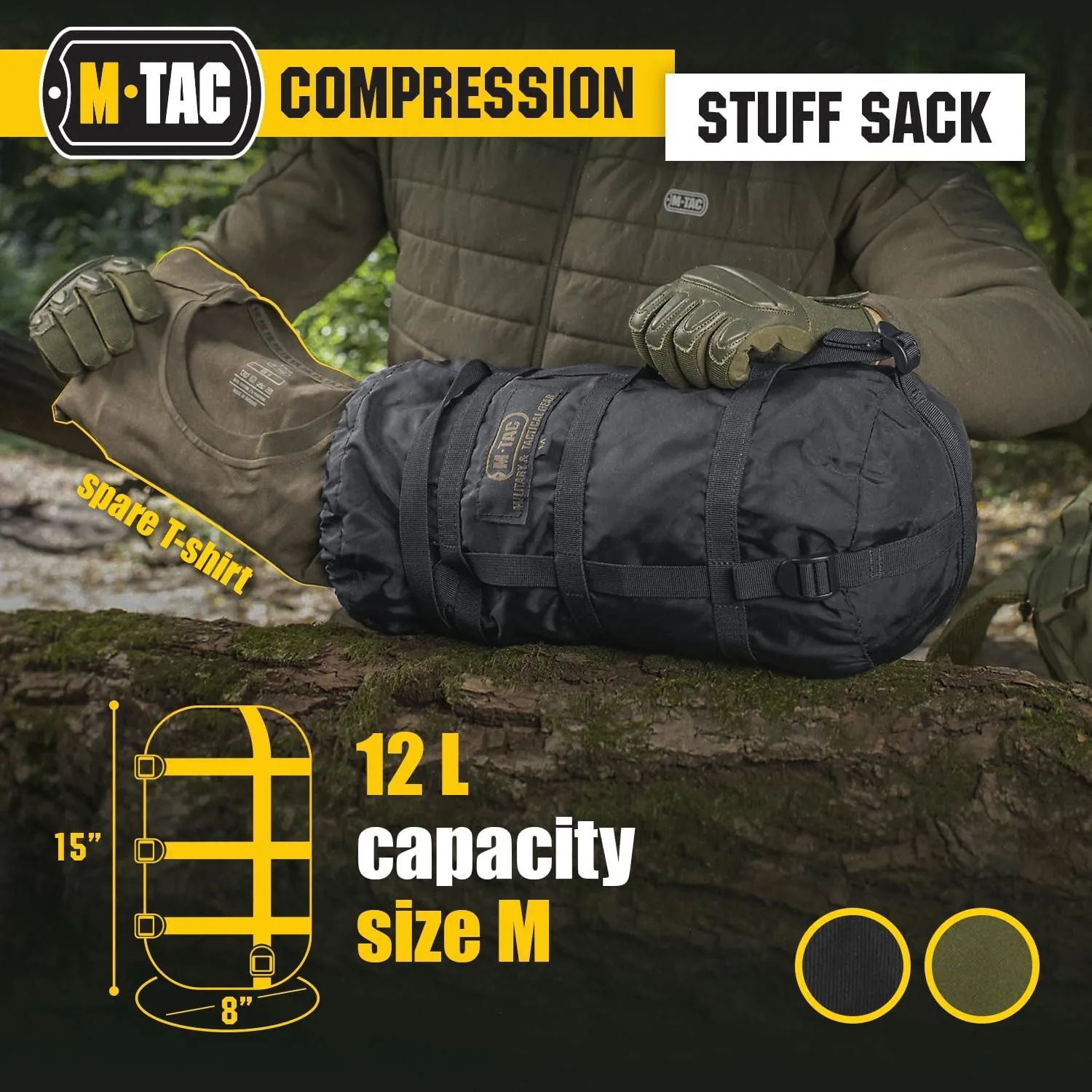 M-Tac Compression Stuff Sack for Sleeping Bag Military Water Resistant Compression Bag Lightweight Nylon Compression Sack for Travel, Camping, Hiking, Outdoor
