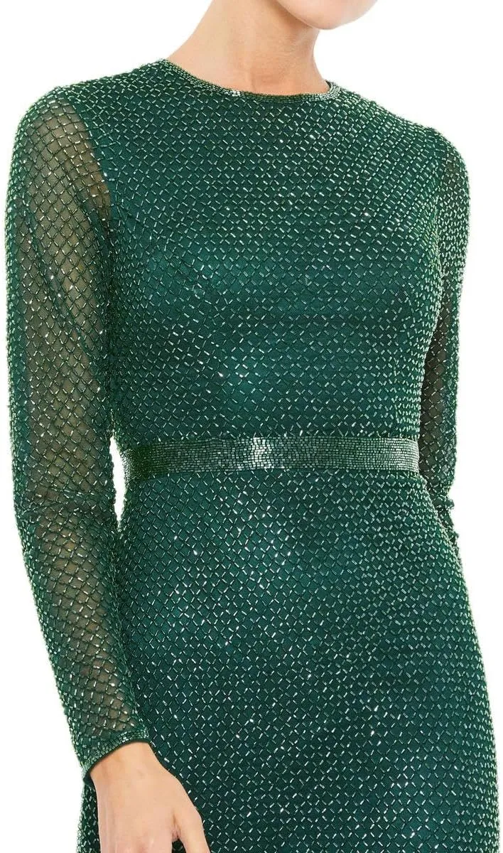 Mac Duggal Womens Beaded Lattice Evening Dress