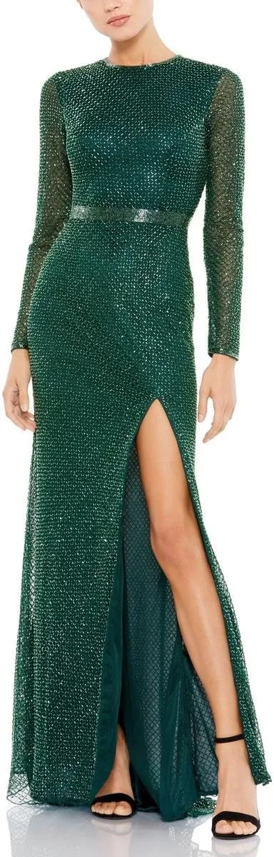 Mac Duggal Womens Beaded Lattice Evening Dress