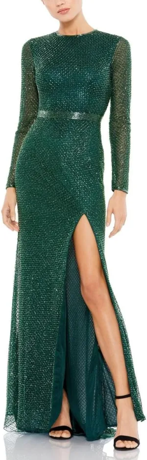 Mac Duggal Womens Beaded Lattice Evening Dress