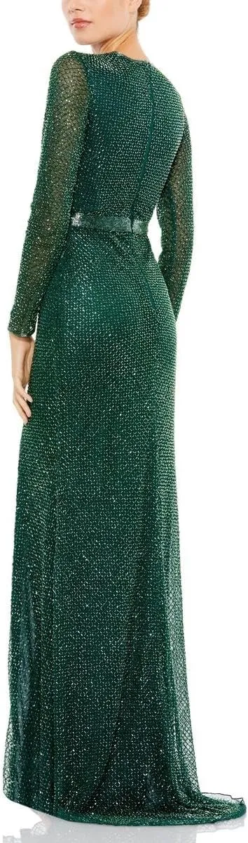 Mac Duggal Womens Beaded Lattice Evening Dress