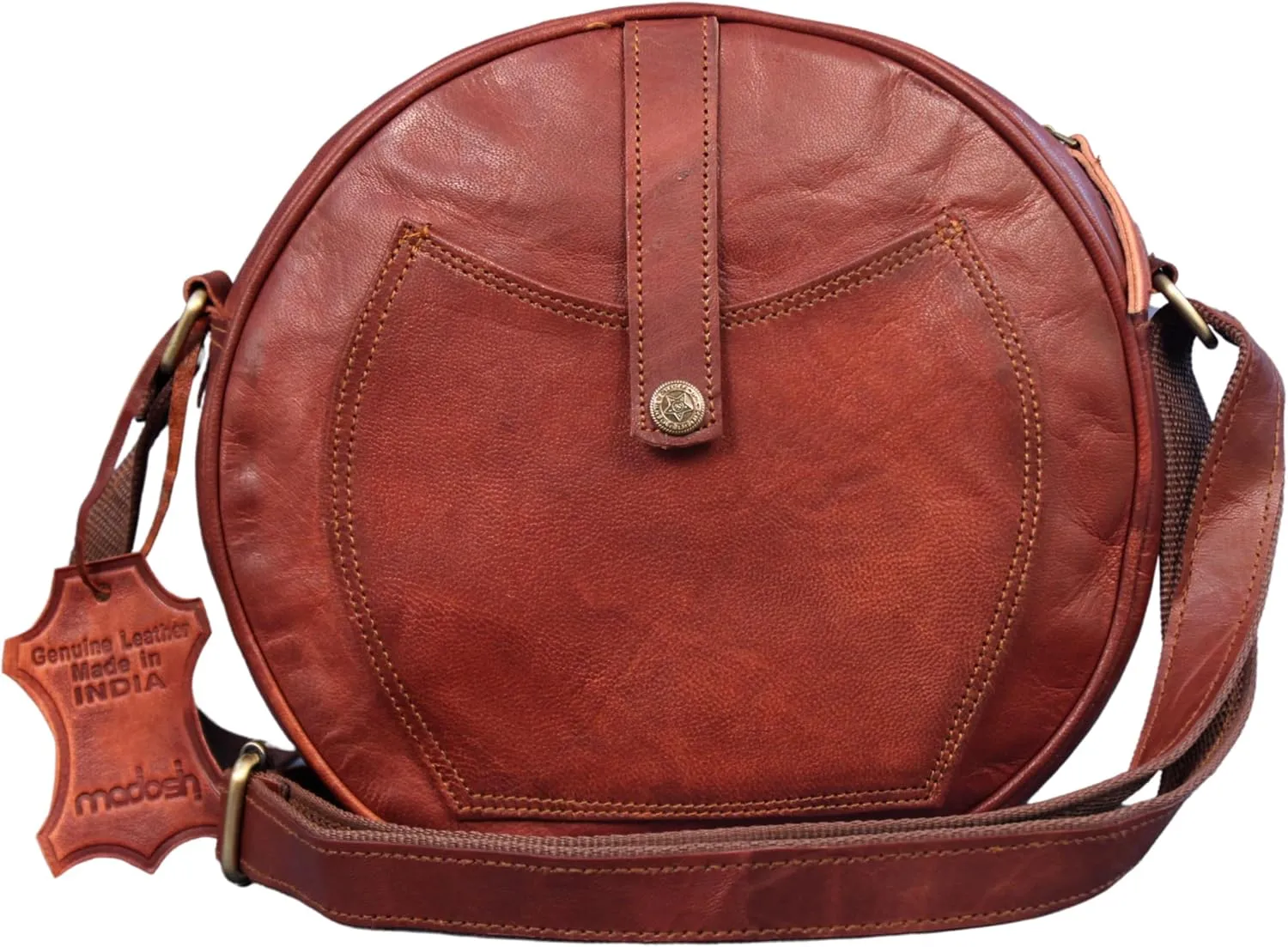 Madosh, Genuine Leather Round bag Crossbody Bag Women Hobo Stylish Sling Shoulder Brown Bag