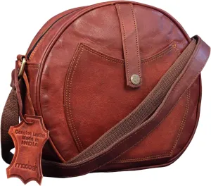 Madosh, Women’s Crossbody Bag Round Shoulder Bag Genuine Leather Crossover Girls Brown Purse 10"