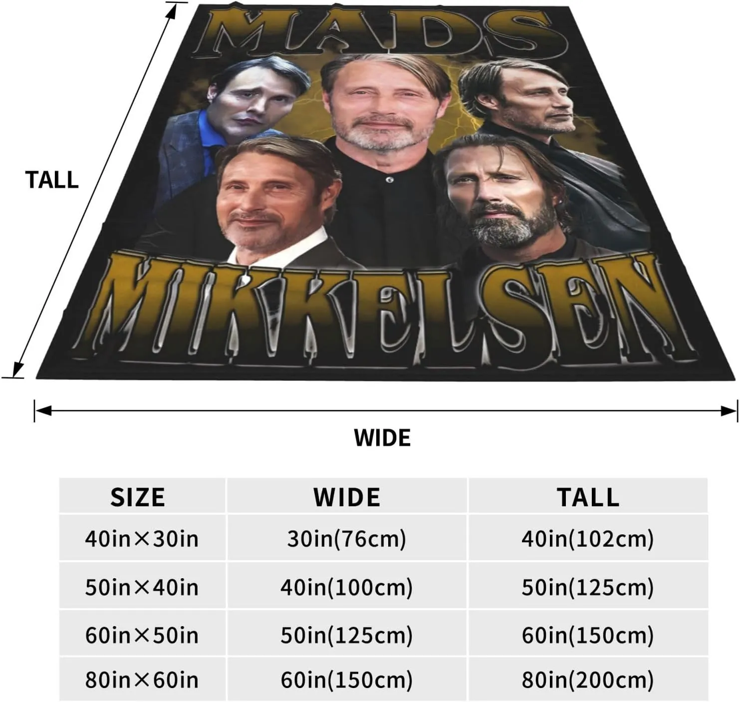 Mads Mikkelsen Blanket Flannel Fleece Printed Throw Blankets Ultra Soft Micro Warm Blanket for All Season Bedding Chair Sofa Couch Bed 50"x40"