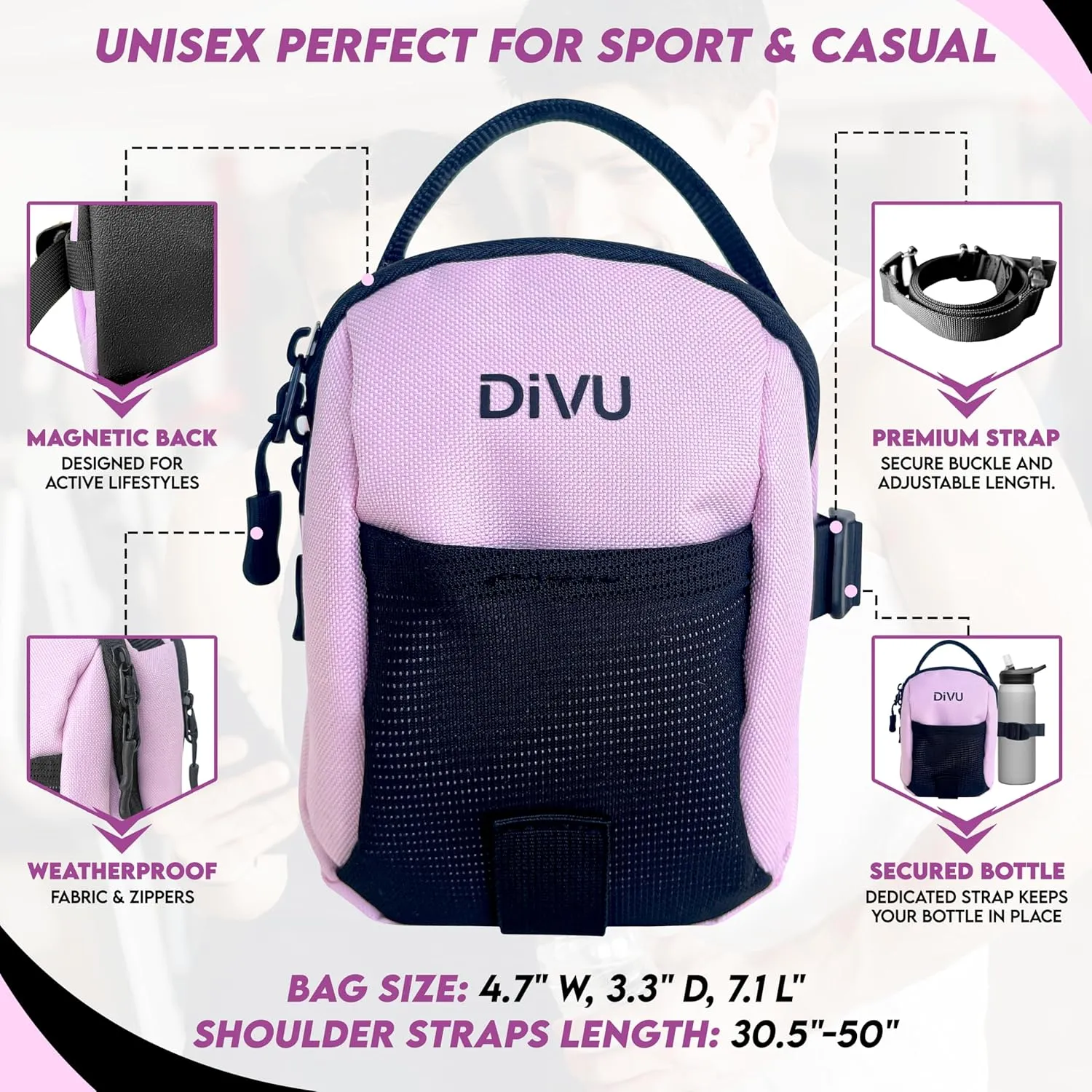 Magnetic Gym Bag for Men & Women | Crossbody Sling Bag | Small Workout Backpack with Magnetic Attachment | Keep Essentials Off Dirty Floors | Fanny Pack for Gym, Travel, Work, and Sports (Pink)