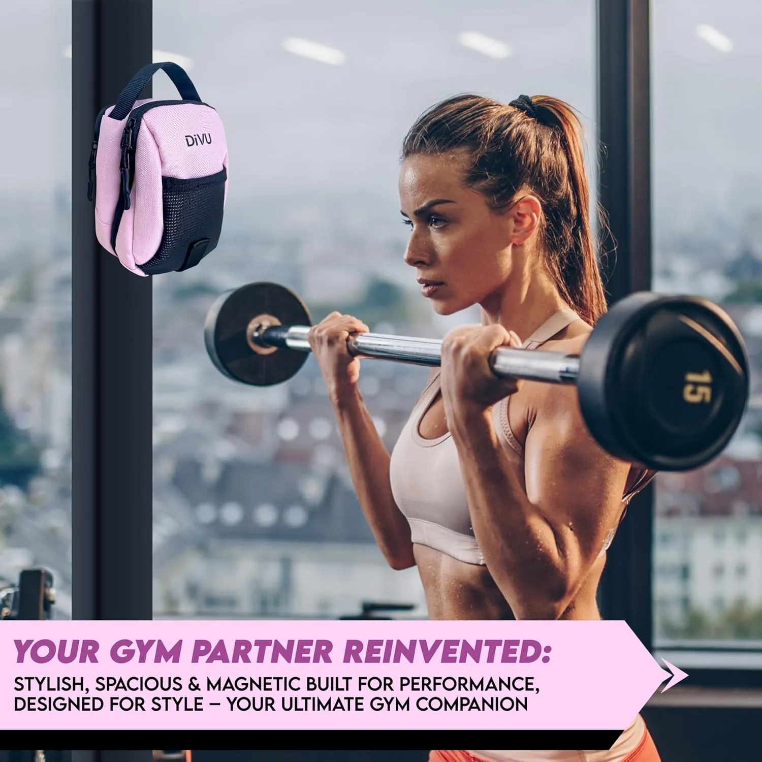 Magnetic Gym Bag for Men & Women | Crossbody Sling Bag | Small Workout Backpack with Magnetic Attachment | Keep Essentials Off Dirty Floors | Fanny Pack for Gym, Travel, Work, and Sports (Pink)