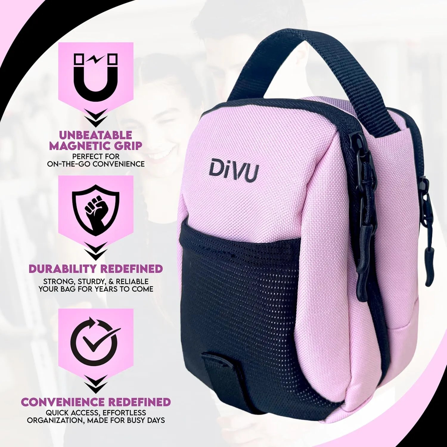 Magnetic Gym Bag for Men & Women | Crossbody Sling Bag | Small Workout Backpack with Magnetic Attachment | Keep Essentials Off Dirty Floors | Fanny Pack for Gym, Travel, Work, and Sports (Pink)