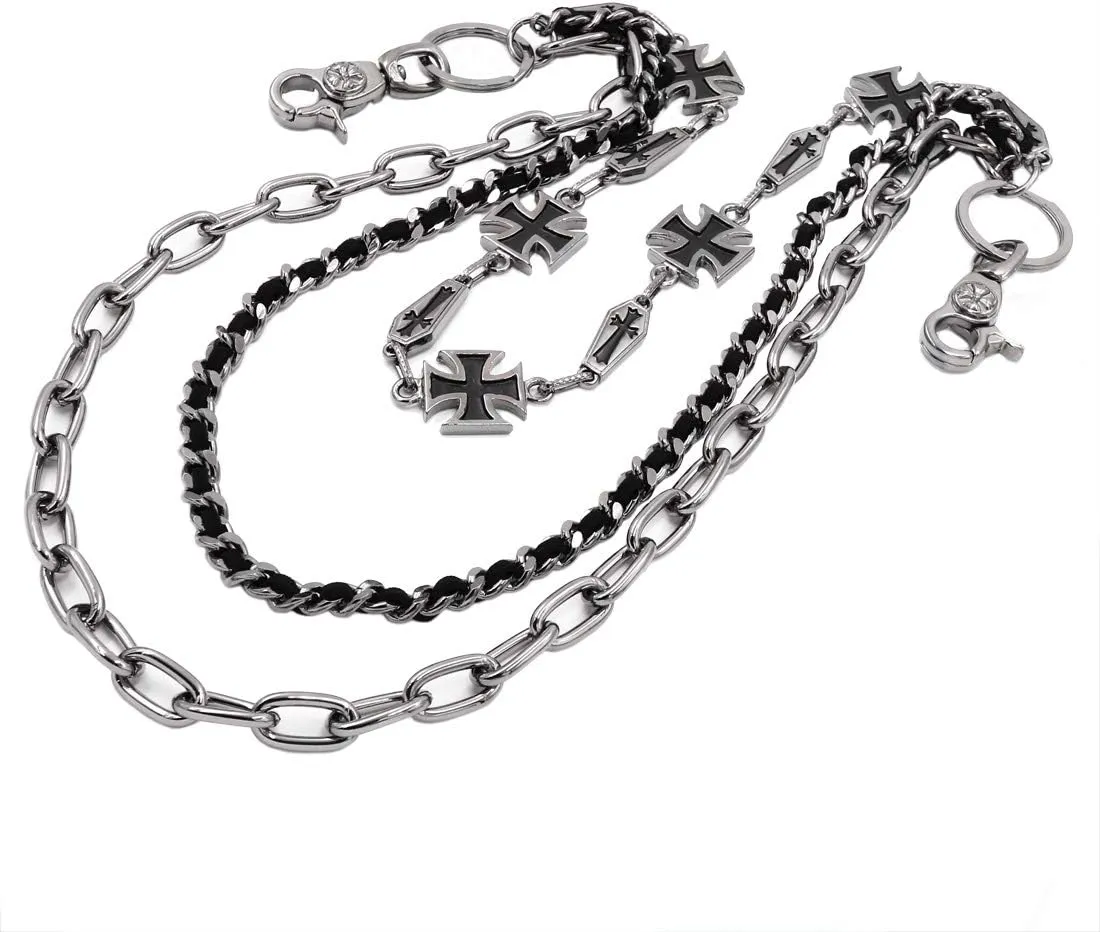 Maltese Cross 3 layer wallet chain Biker Punk Key Jean Chain SJ33B (Gun-Metal)