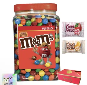 M&MS Bulk (M&MS Peanut Butter Milk Chocolate (1 Pack) Candy Jar | (55 oz) Classic Creamsaver hard candy Orange & Straberry Included |specially for you By MAJUU CONNECT Brand.