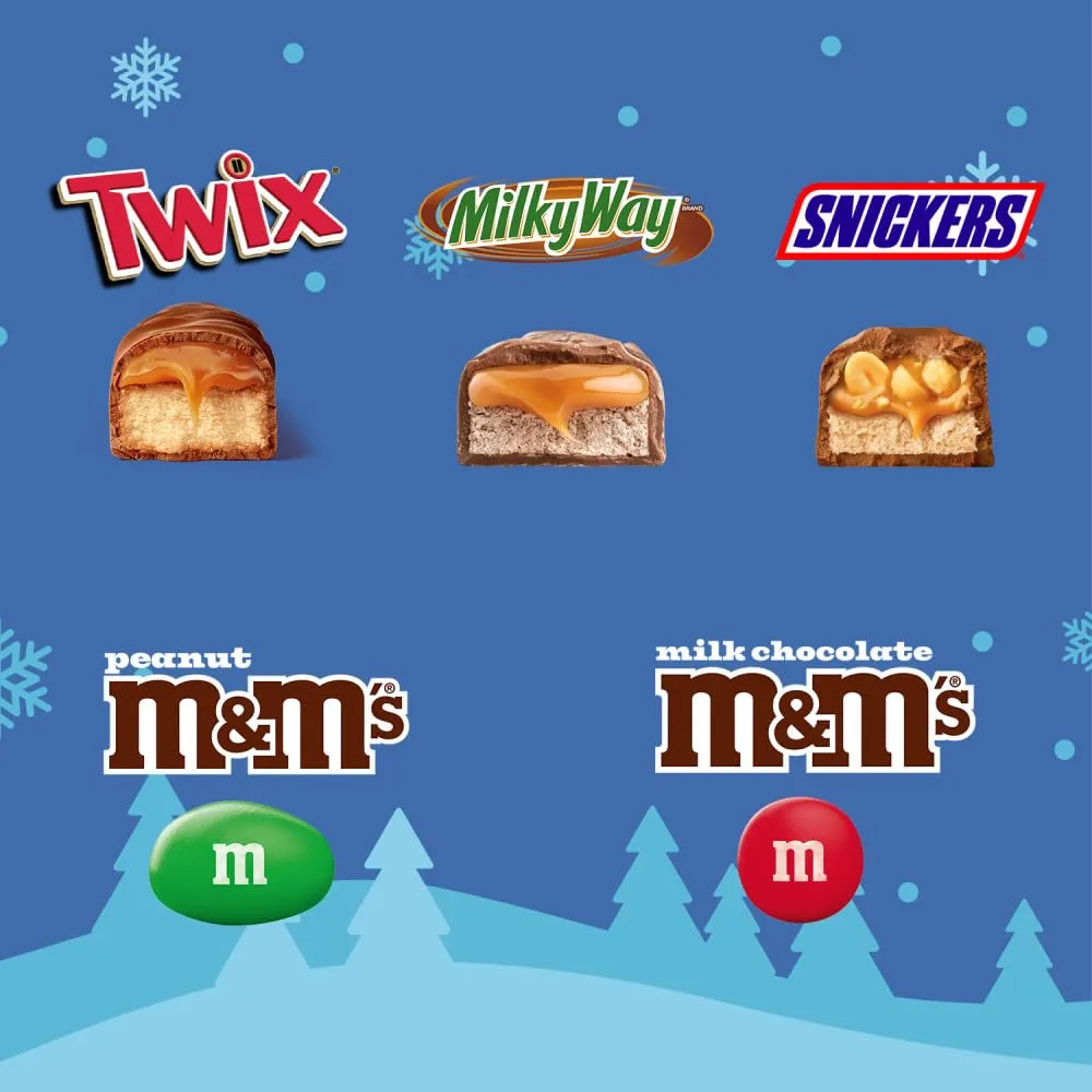 M&M'S Milk Chocolate, M&M'S Peanut, SNICKERS, TWIX, & MILKY WAY Fun Size and Mini Chocolate Christmas Candy Individually Wrapped Stock Stuffers Holiday Variety Pack, 160 Piece Bulk Bag