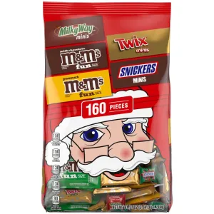 M&M'S Milk Chocolate, M&M'S Peanut, SNICKERS, TWIX, & MILKY WAY Fun Size and Mini Chocolate Christmas Candy Individually Wrapped Stock Stuffers Holiday Variety Pack, 160 Piece Bulk Bag