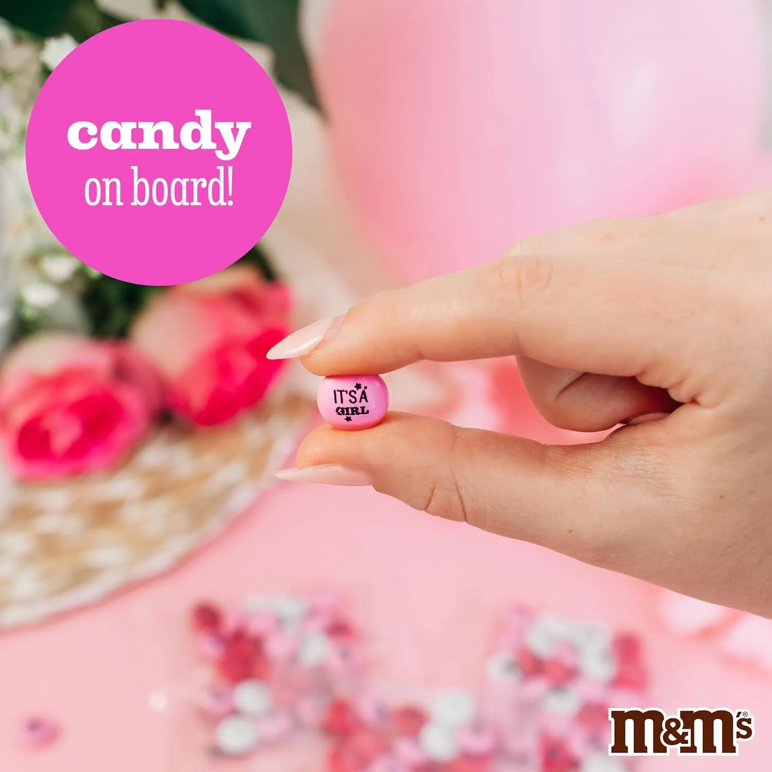 M&M’S WORLD Pink & White Milk Chocolate Candy - Baby Shower Favors for Girls, Pink & White Candy, 2 lbs Pack