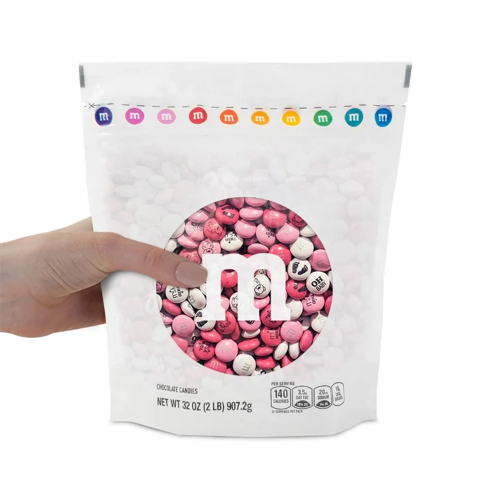 M&M’S WORLD Pink & White Milk Chocolate Candy - Baby Shower Favors for Girls, Pink & White Candy, 2 lbs Pack