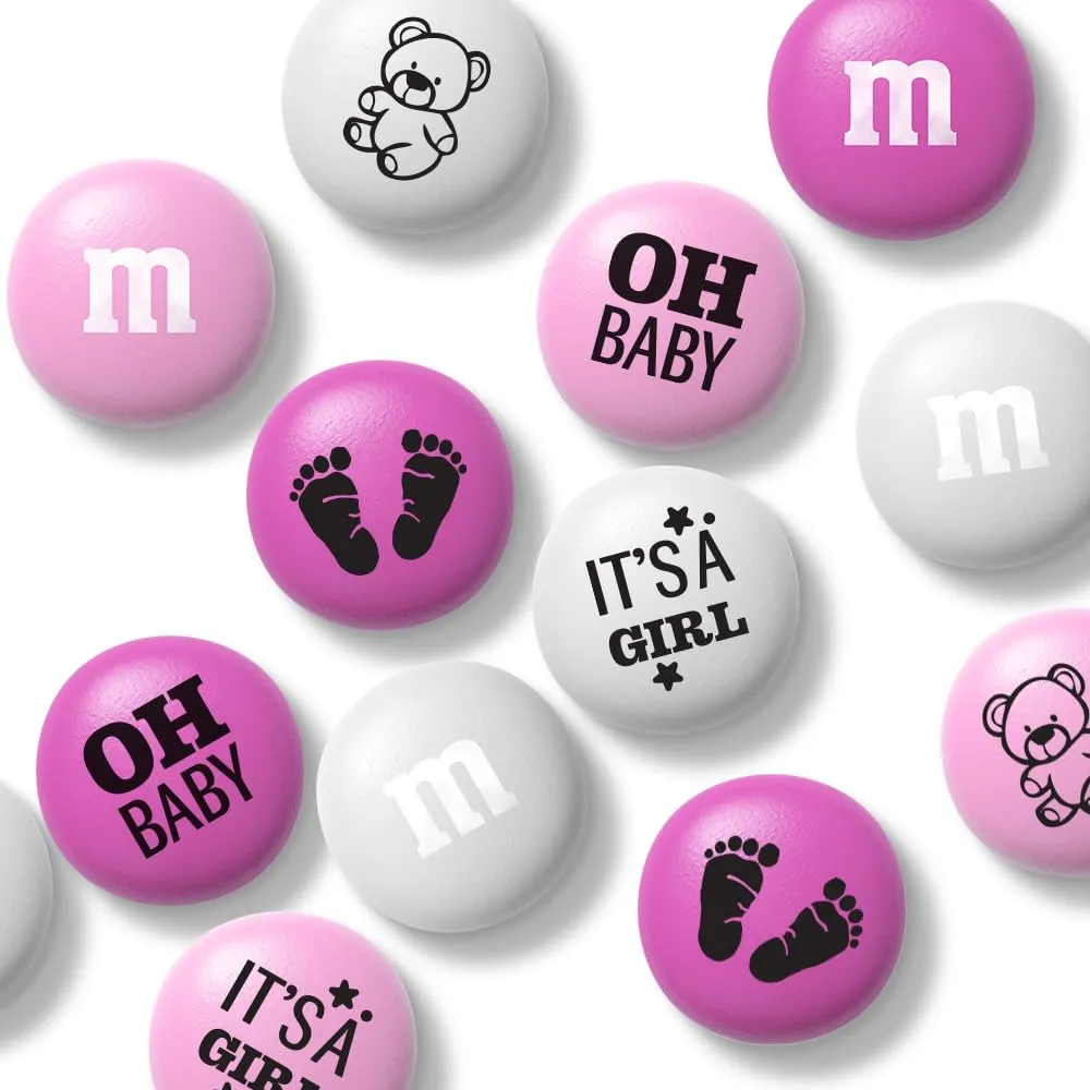 M&M’S WORLD Pink & White Milk Chocolate Candy - Baby Shower Favors for Girls, Pink & White Candy, 2 lbs Pack