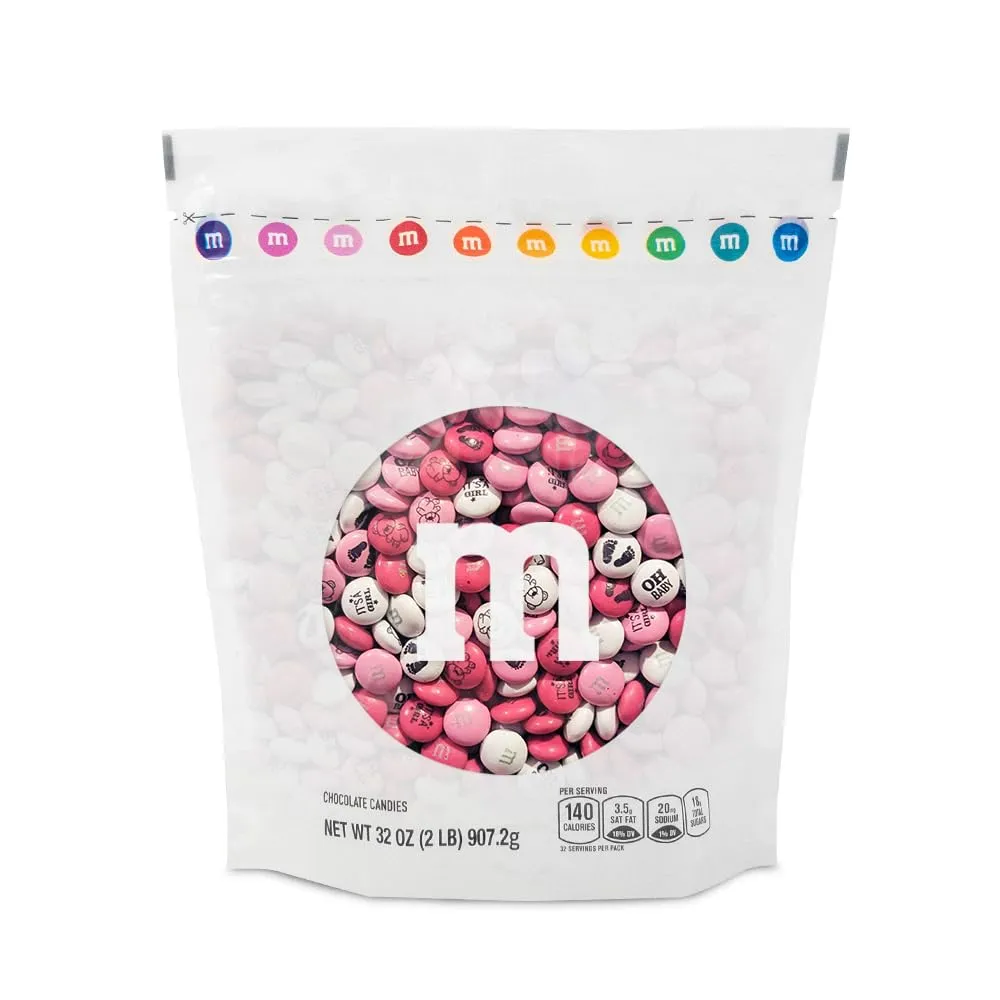M&M’S WORLD Pink & White Milk Chocolate Candy - Baby Shower Favors for Girls, Pink & White Candy, 2 lbs Pack