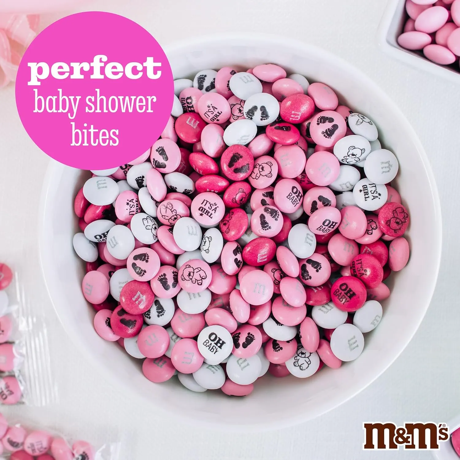 M&M’S WORLD Pink & White Milk Chocolate Candy - Baby Shower Favors for Girls, Pink & White Candy, 2 lbs Pack