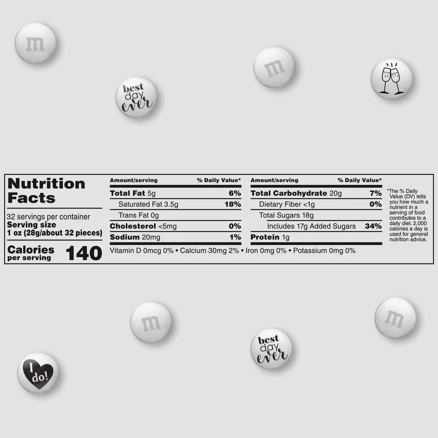 M&M’S WORLD Wedding Themed Milk Chocolate Candy - 5lbs Assorted Pre-designed Just Married, I Do Wedding Decoration White Wedding M&M'S Candy