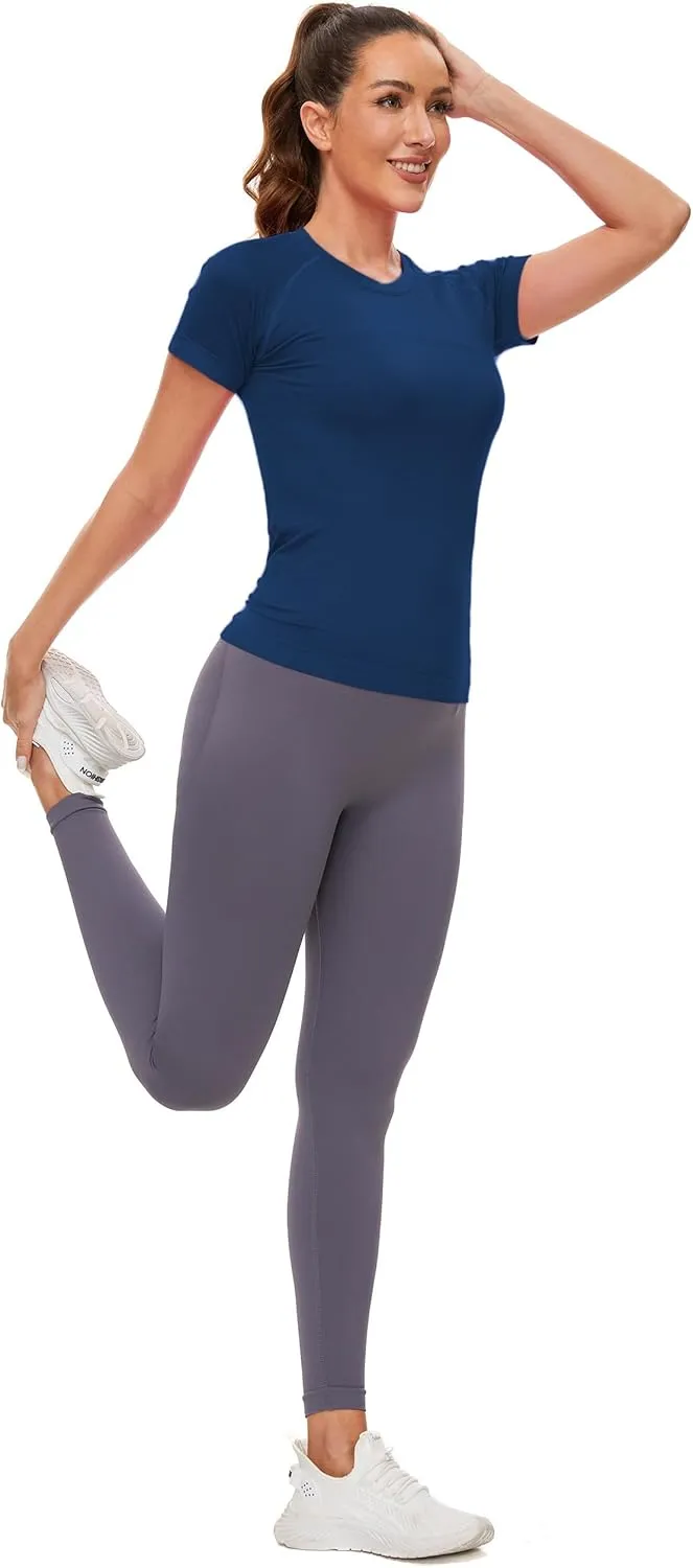 MathCat Workout Shirts for Women Short Sleeve Seamless Yoga Athletic Tees Sports Breathable Gym Athletic Tops
