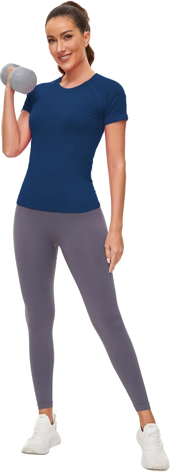 MathCat Workout Shirts for Women Short Sleeve Seamless Yoga Athletic Tees Sports Breathable Gym Athletic Tops