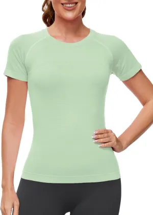 MathCat Workout Shirts for Women Short Sleeve Seamless Yoga Athletic Tees Sports Breathable Gym Athletic Tops
