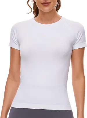 MathCat Workout Shirts for Women Short Sleeve Seamless Yoga Athletic Tees Sports Breathable Gym Athletic Tops