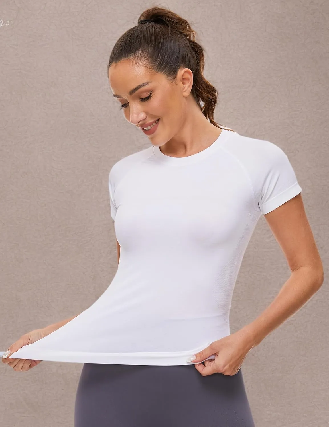MathCat Workout Shirts for Women Short Sleeve Seamless Yoga Athletic Tees Sports Breathable Gym Athletic Tops
