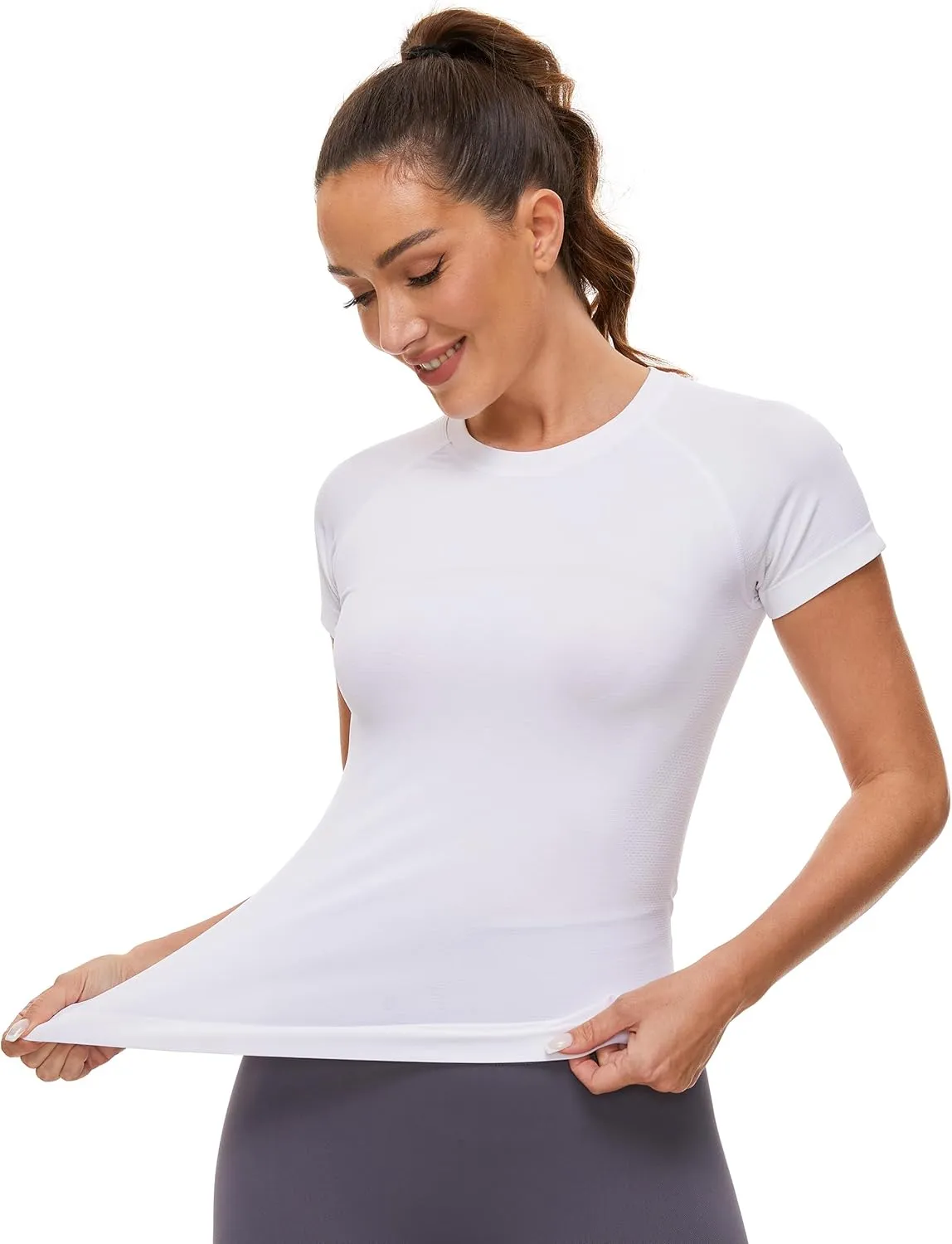 MathCat Workout Shirts for Women Short Sleeve Seamless Yoga Athletic Tees Sports Breathable Gym Athletic Tops