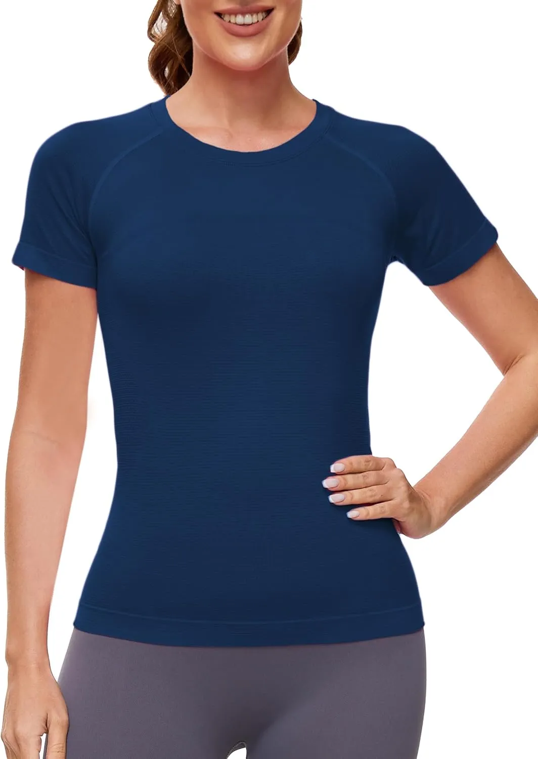 MathCat Workout Shirts for Women Short Sleeve Seamless Yoga Athletic Tees Sports Breathable Gym Athletic Tops