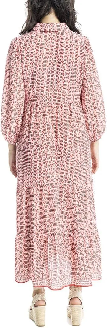Max Studio 3/4 Sleeve Collar Button Front Tiered Maxi Dress