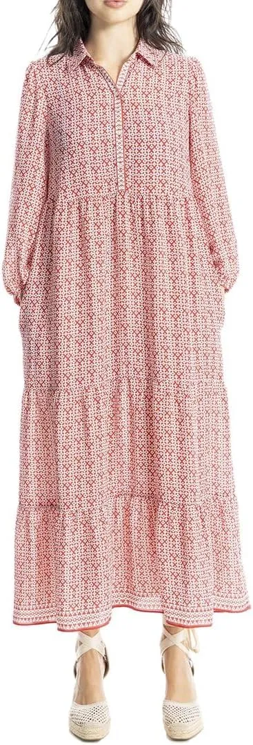 Max Studio 3/4 Sleeve Collar Button Front Tiered Maxi Dress