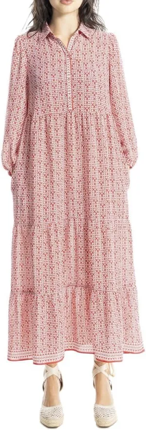 Max Studio 3/4 Sleeve Collar Button Front Tiered Maxi Dress