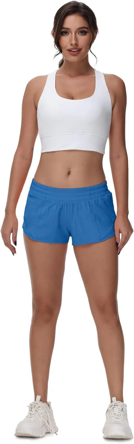 MCEDAR Women's Running Shorts Low Waisted 2.5"，Lightweight Active Workout Quick Dry Gym Athletic Sports Shorts Zip Pocket