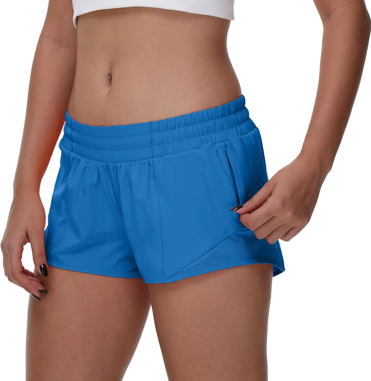 MCEDAR Women's Running Shorts Low Waisted 2.5"，Lightweight Active Workout Quick Dry Gym Athletic Sports Shorts Zip Pocket
